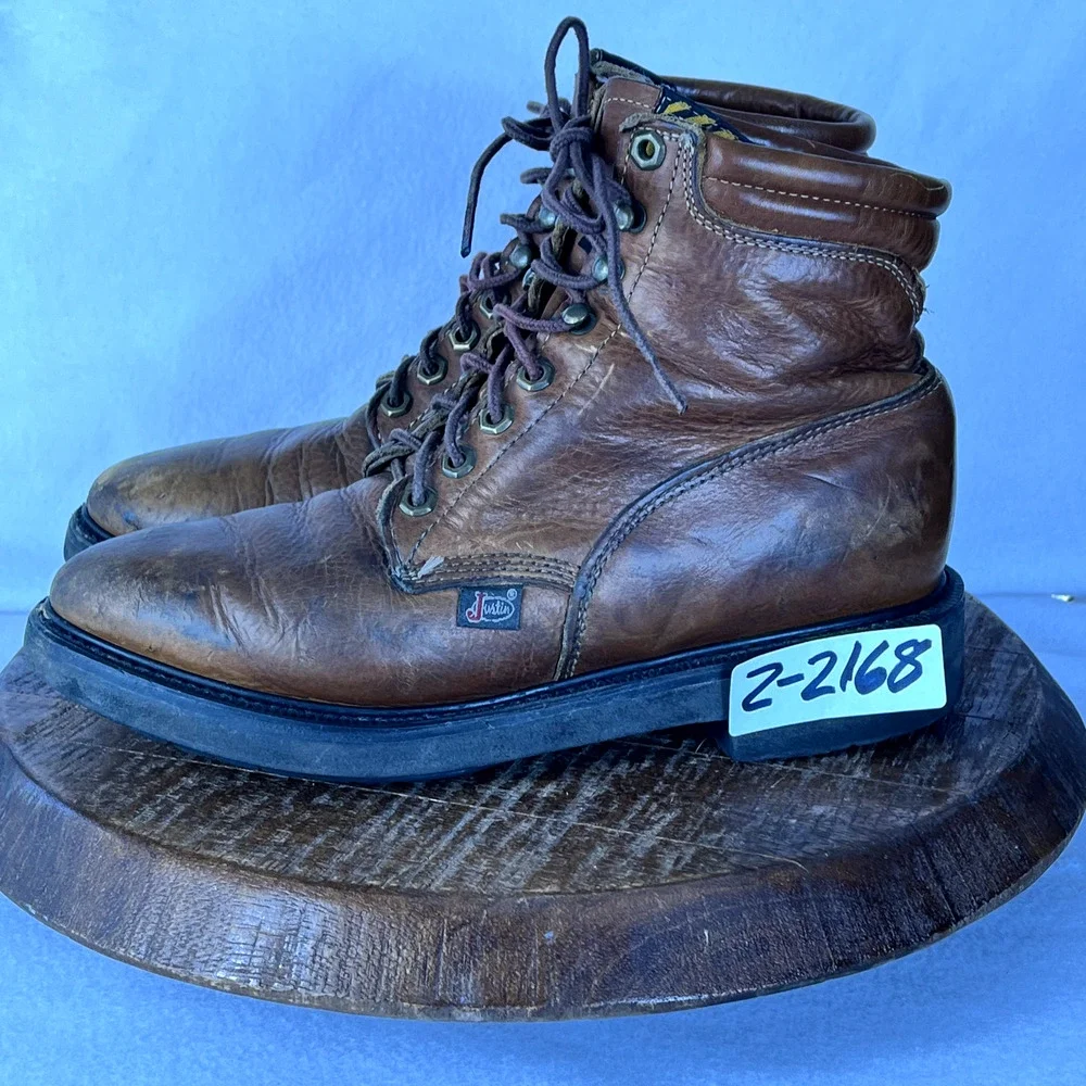 Justin Work Boots Mens 8D Leather Lace Up Made In USA Style 0770 Hiking Hunting